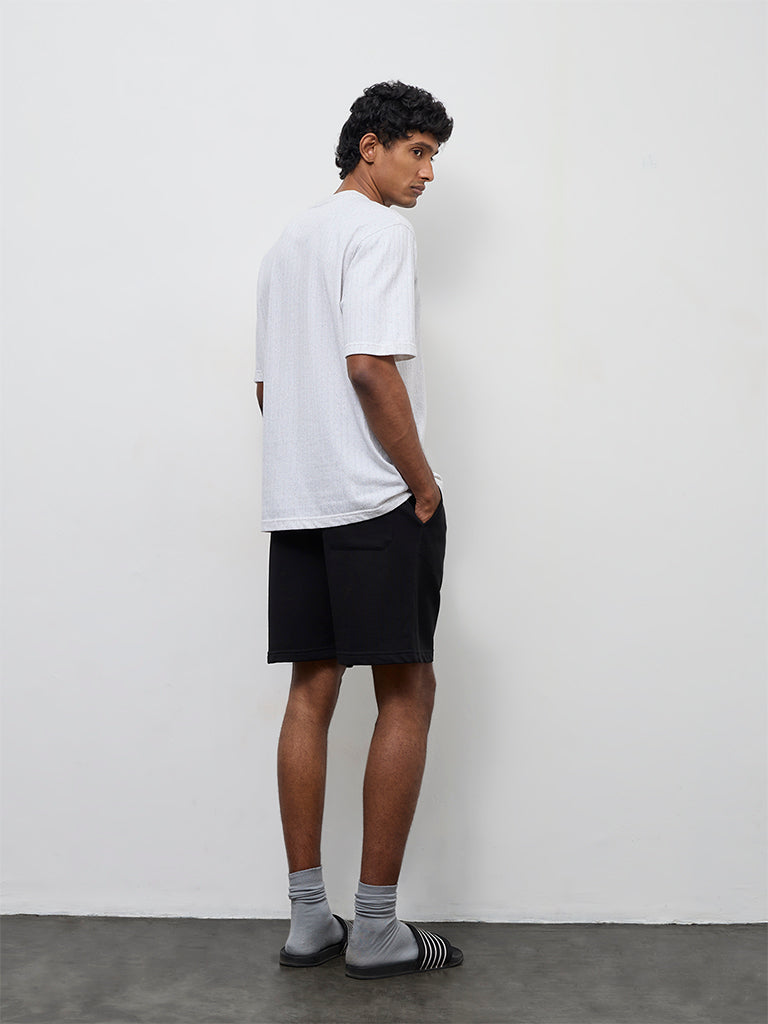 WES Casuals Black Relaxed-Fit Mid-Rise Shorts