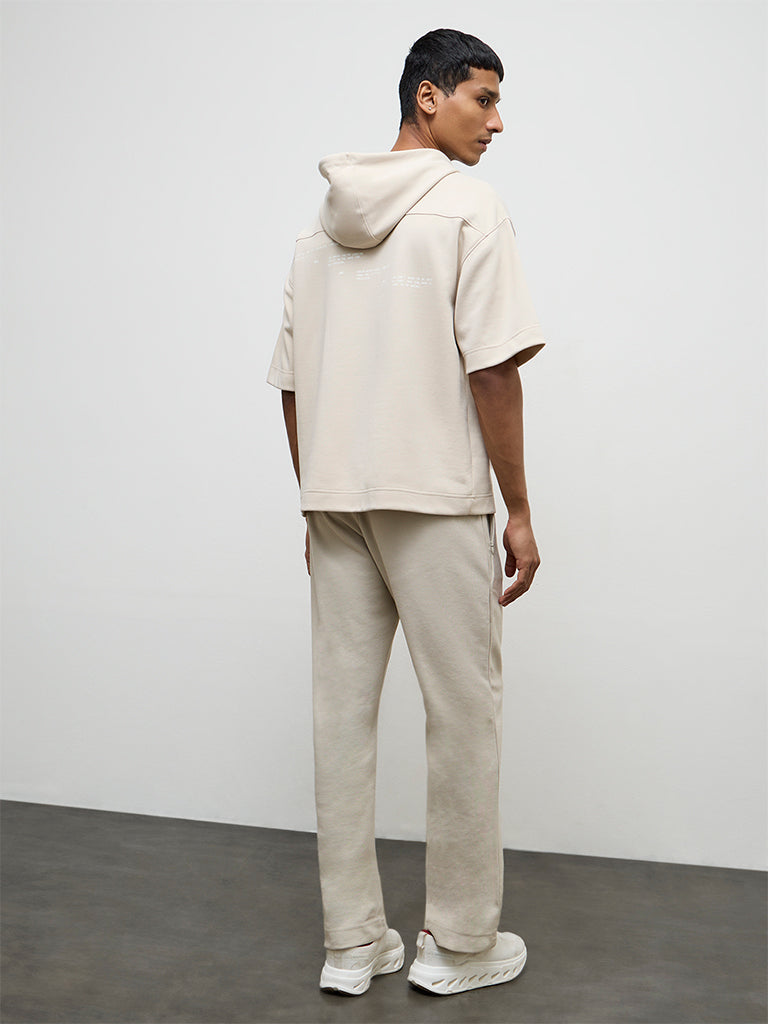 Nuoflexx Beige Relaxed-Fit Mid-Rise Cotton-Blend Track Pants
