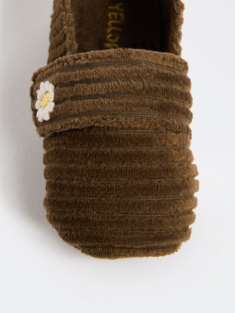 Yellow Brown Floral Corduroy Booties