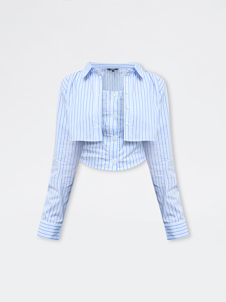 Nuon Blue Striped Cotton Shirt with Top Set