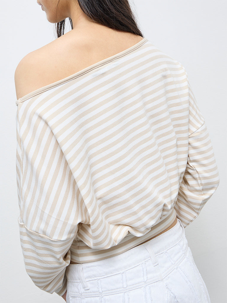 Nuon Beige Striped T-Shirt