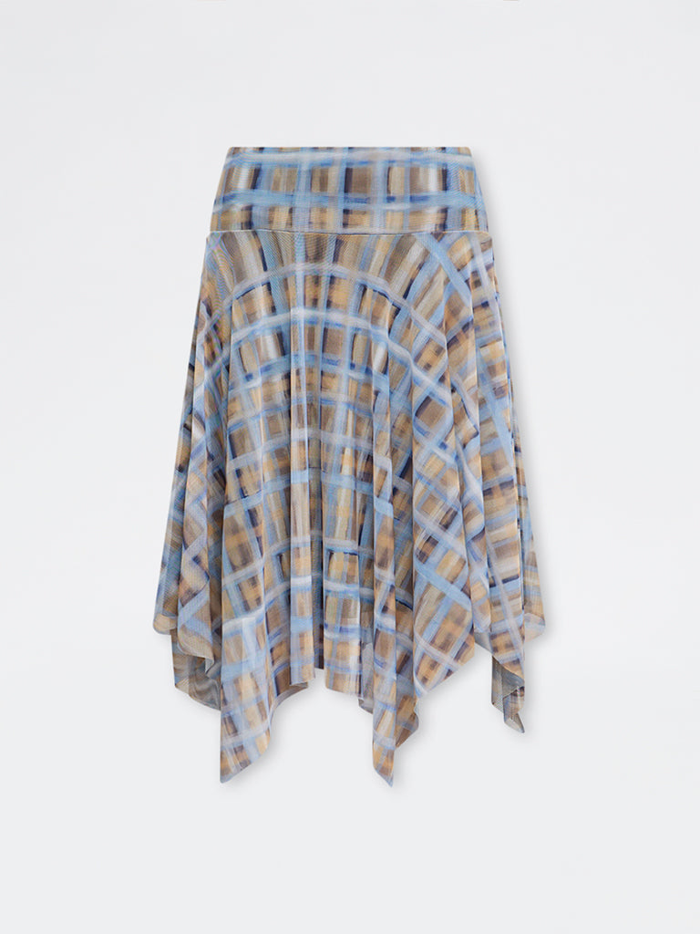 Nuon Blue Checkered Asymmetrical High-Rise Skirt