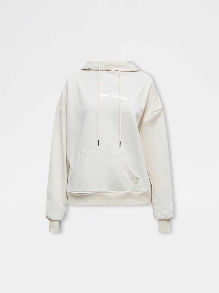 Nuon Light Beige Printed Cotton Hoodie