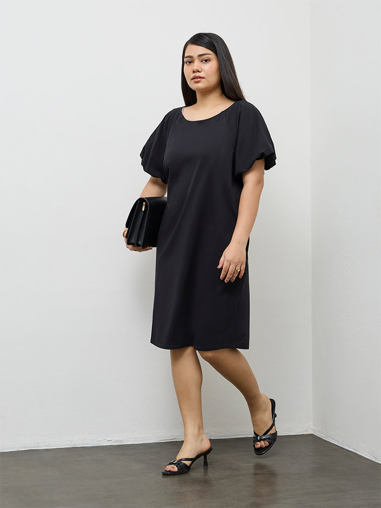 Buy Gia Black Cotton Straight Dress from Westside