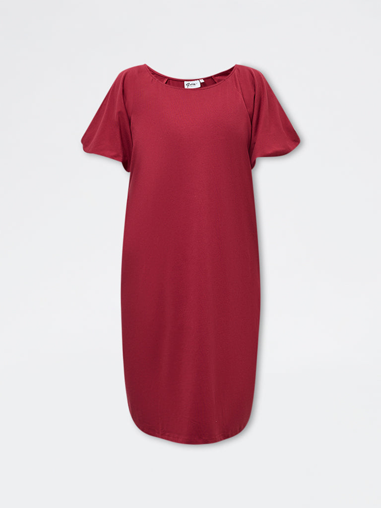 Gia Red Solid Cotton Straight Dress