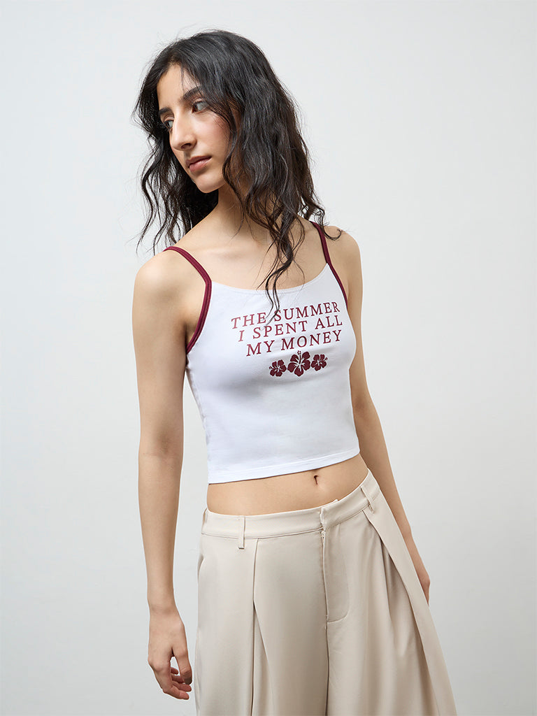 Buy Nuon White Text-Printed Cotton-Blend Top from Westside