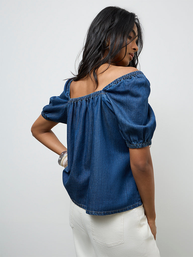 LOV Blue Solid Denim Top