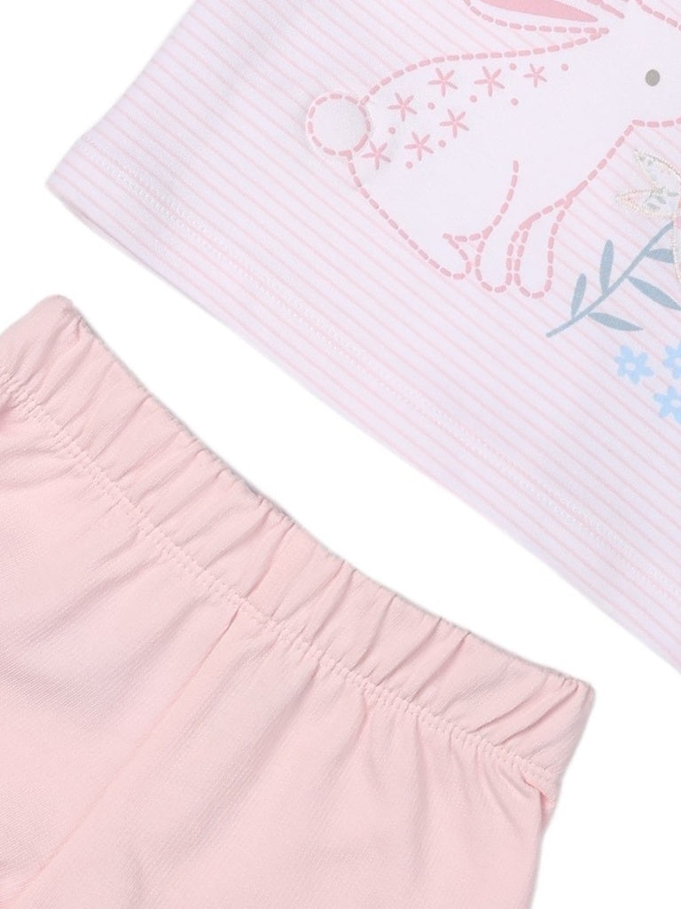 HOP Baby Girls Pink Printed Cotton Top and Shorts Set