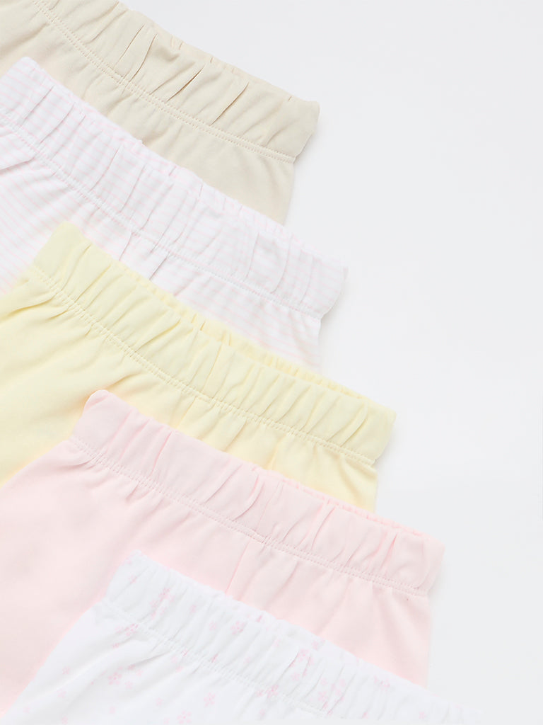 HOP Baby Girls Multicolour Printed High-Rise Cotton Shorts - Pack of 5