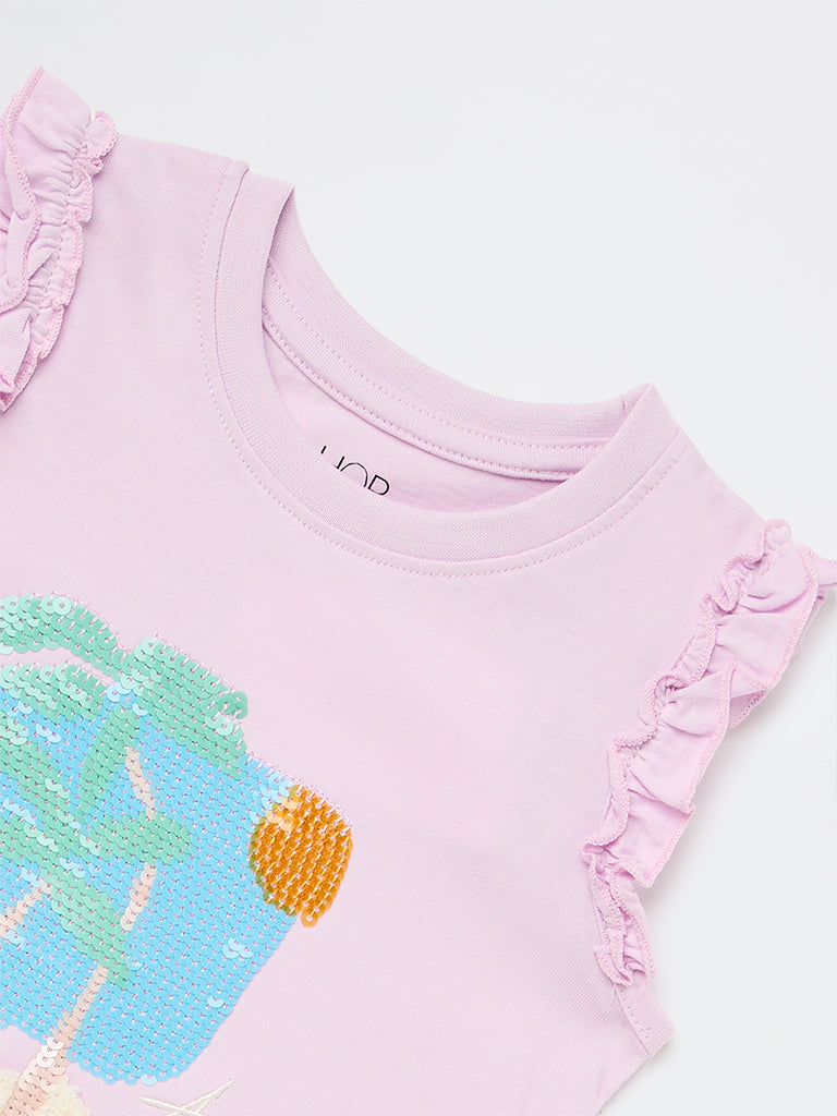 HOP Kids Girls Lilac Embellished Cotton Top