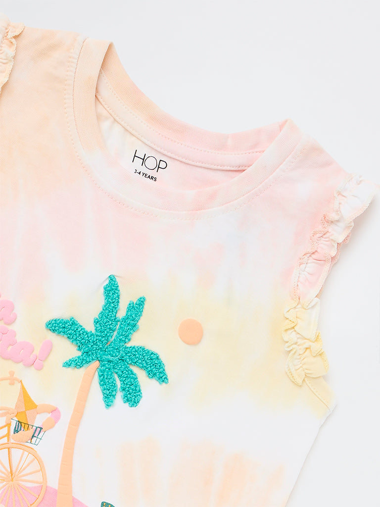 HOP Kids Girls Multicolour Tie-Dye Cotton Top