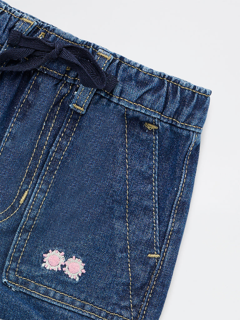 HOP Kids Girls Dark Blue High-Rise Denim Shorts