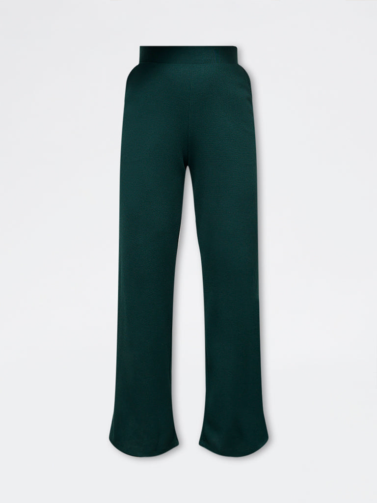 Superstar Green Waffle-Textured High-Rise Pants