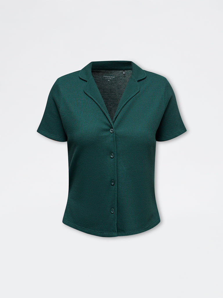 Superstar Dark Green Waffle-Textured Shirt