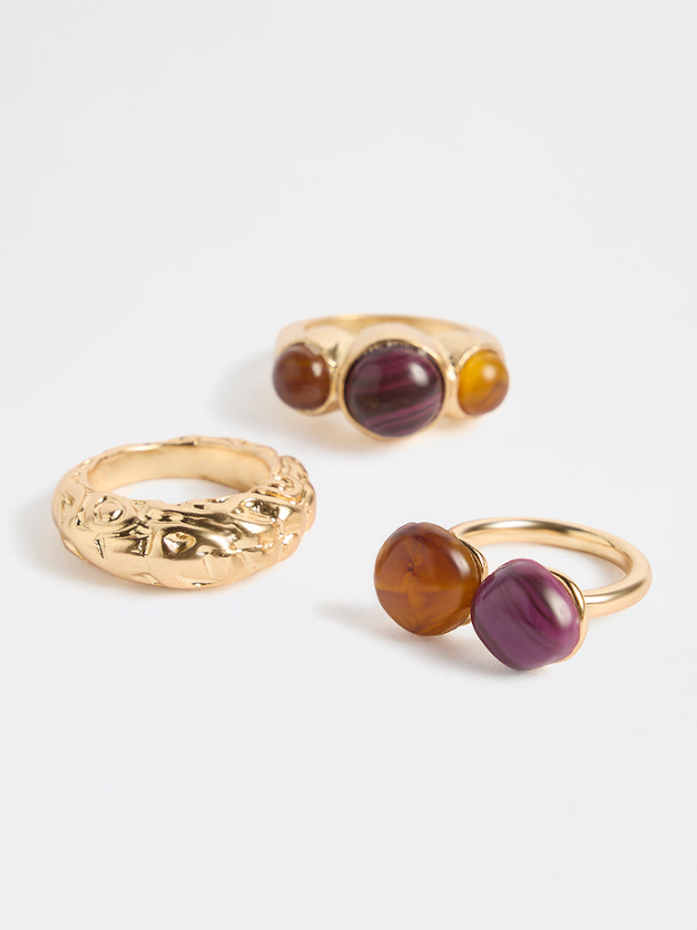 Westside Accessories Multicolour Resin and Metal Rings - Pack of 3