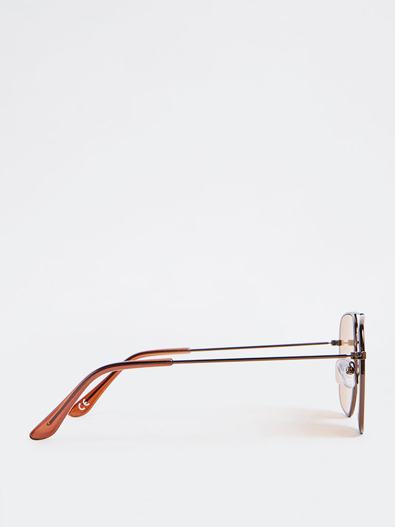 Westside Accessories Brown Aviator Square Sunglasses with Pouch