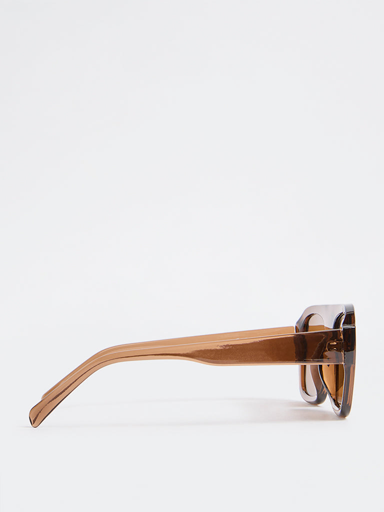 Westside Accessories Brown Acrylic Aviator Sunglasses with Pouch