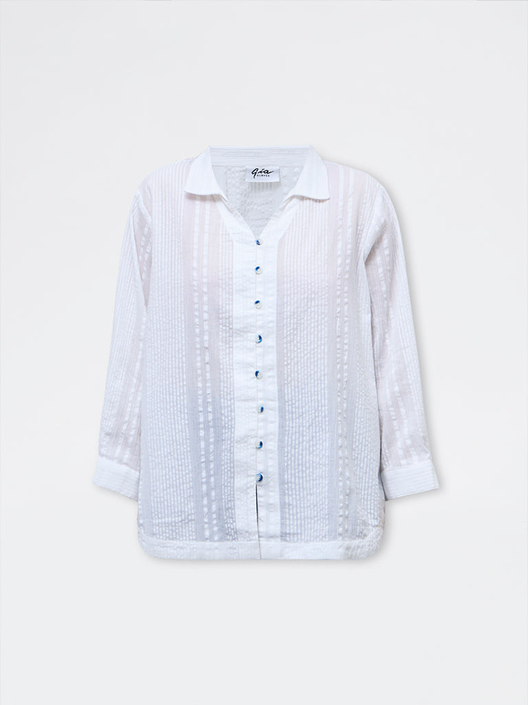 Gia White Seersucker Solid Cotton Blouse