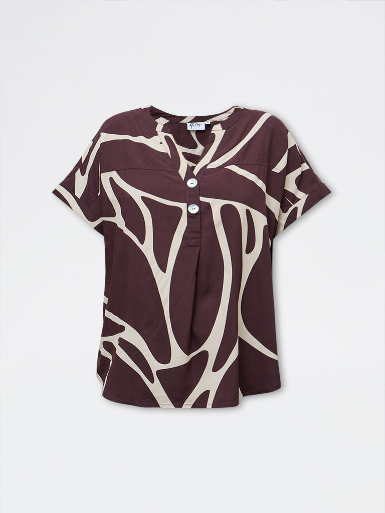 Gia Dark Brown Abstract Printed Blouse