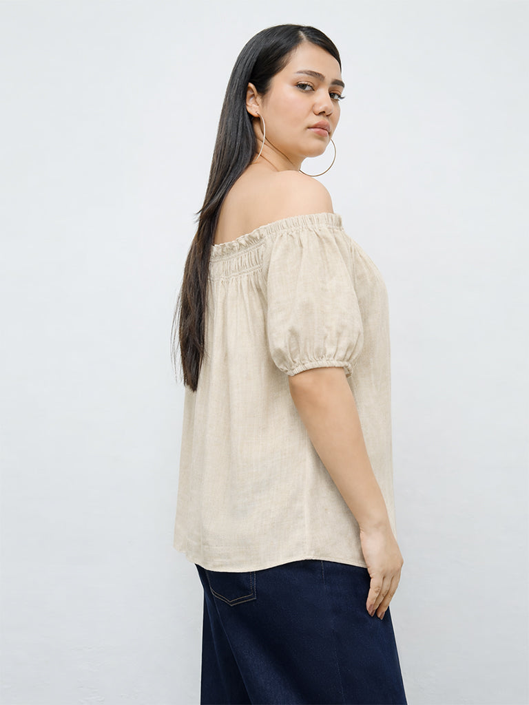 Gia Beige Smock-Detailed Top