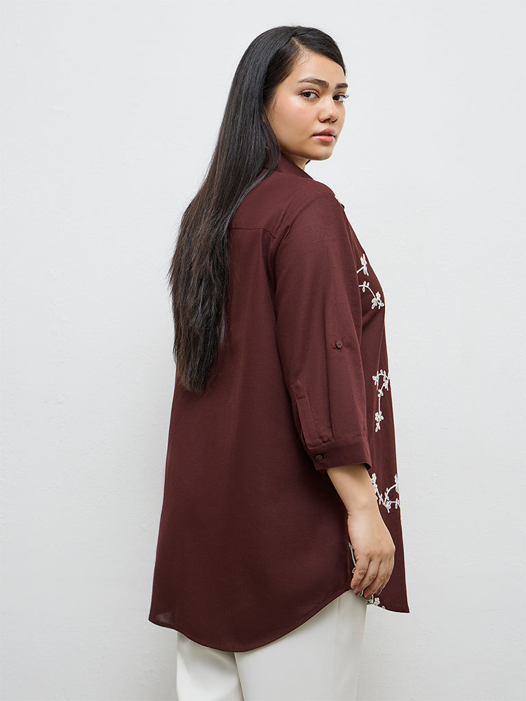 Gia Dark Brown Floral Embroidered Shirt