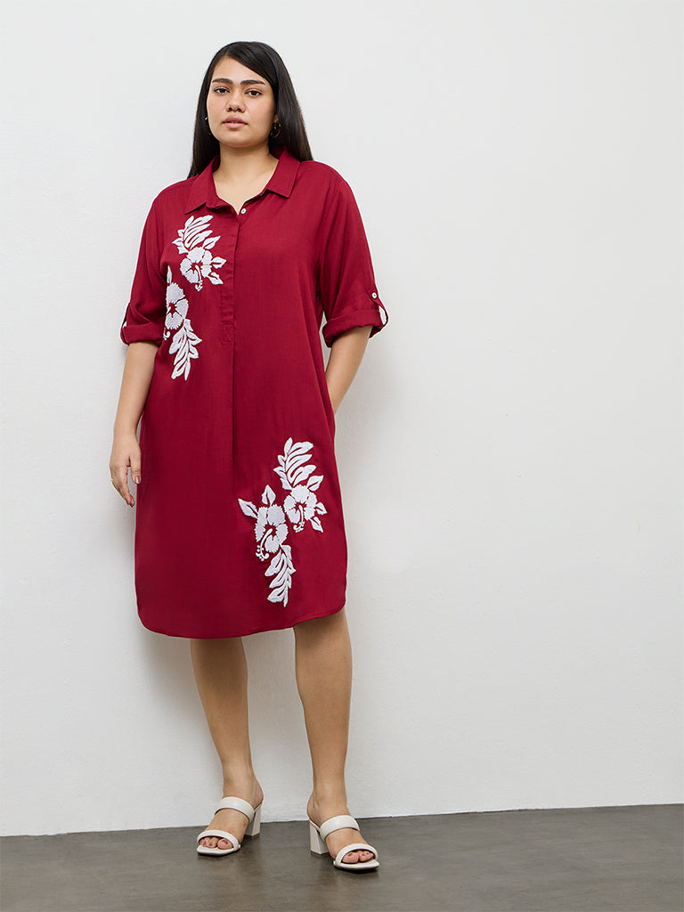 Buy Gia Red Floral Embroidered A-Line Dress from Westside