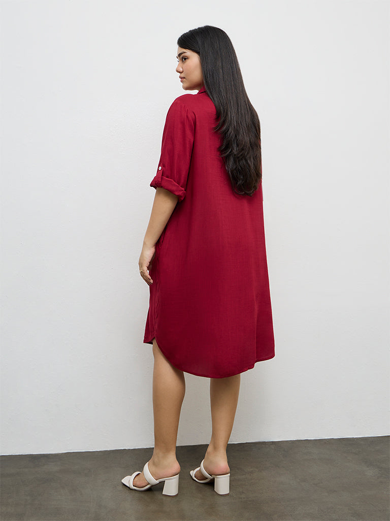 Gia Red Floral Embroidered A-Line Dress