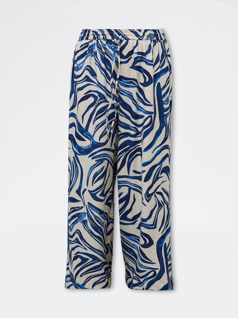 Gia Navy Abstract Pattern High-Rise Trousers