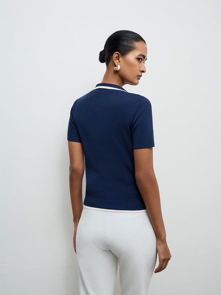 Wardrobe Navy Knit-Textured Top