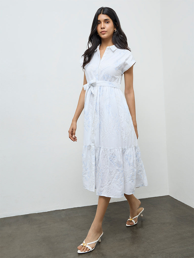 sachin and babi light blue dress Floral Sequin Embroidered Mini Tiered Shirt Dress Women's Party Dress –  CentPrime main image 1
