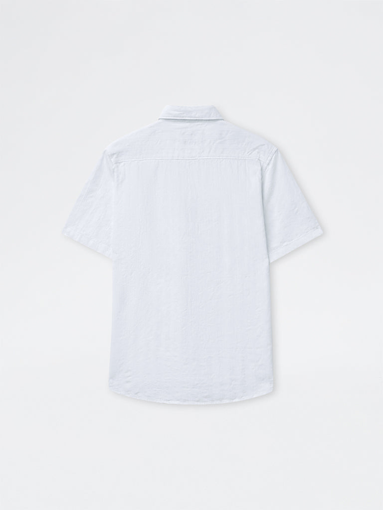 WES Casuals Off-White Stripe Textured Relaxed-Fit Cotton Shirt