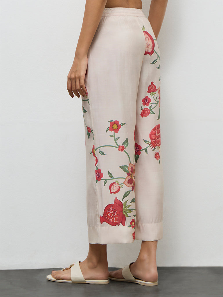 Utsa Light Beige Anar Printed Pants