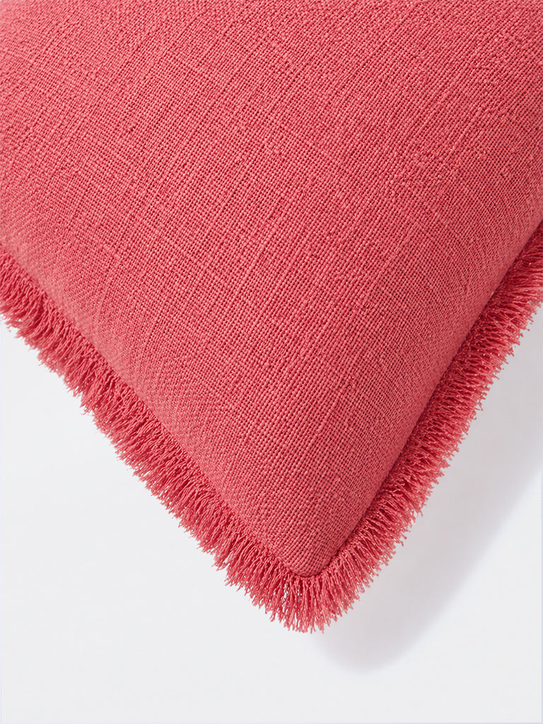 Westside Home Pink Textured Fringe-Detail Cushion Cover