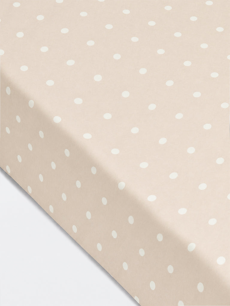 Westside Home Light Taupe Polka Dot Printed Fitted Queen Bed Sheet Set