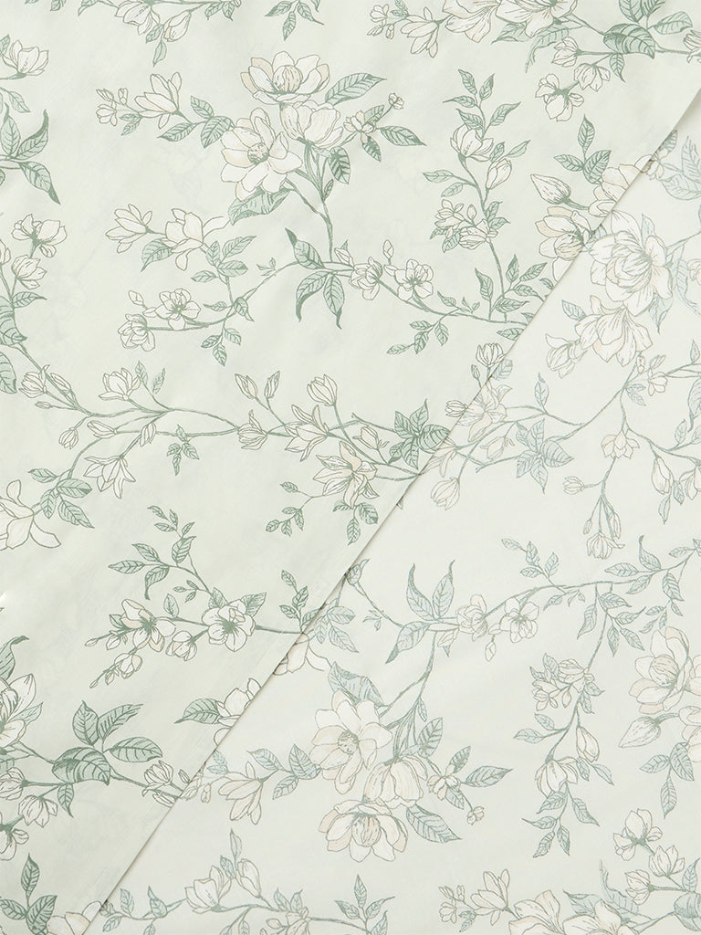 Westside Home Green Floral Printed Queen Bed Sheet Set