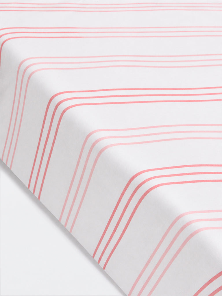 Westside Home Pink Stripe Printed Fitted Queen Bed Sheet Set