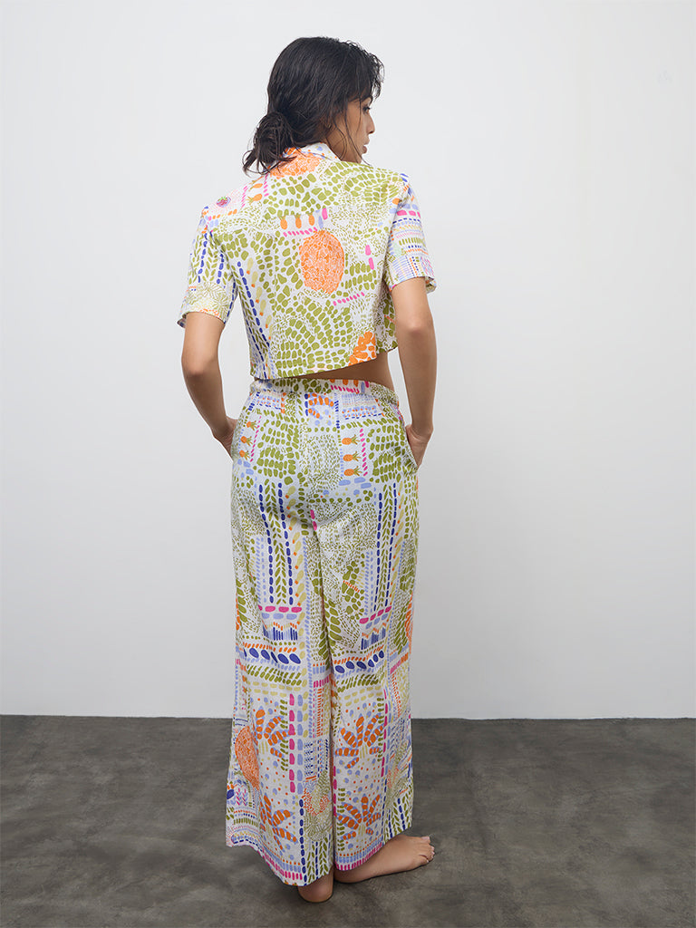 Wunderlove Multicolor Printed High-Rise Cotton Beach Pants