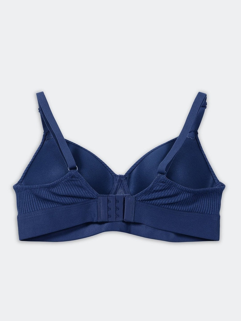 Superstar Blue Ribbed-Textured Padded Cotton-Blend Bra
