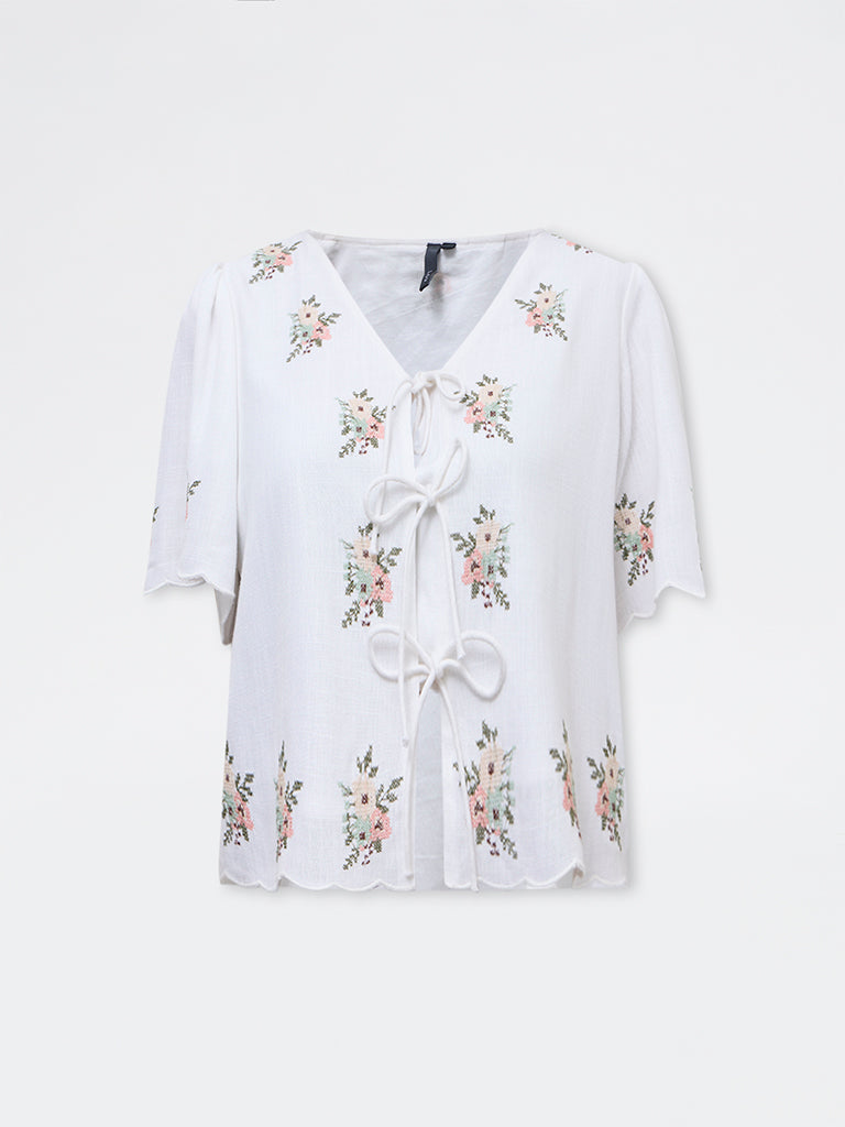 LOV White Floral Embroidered Top