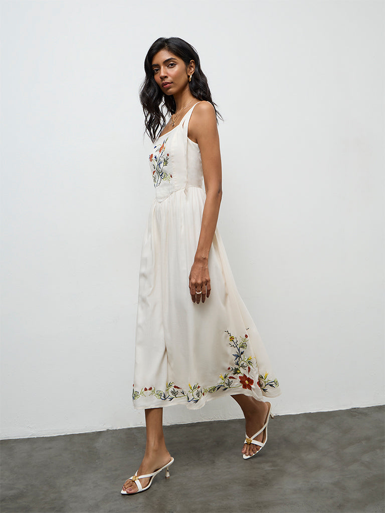 Buy LOV Off-White Floral Embroidered A-Line Dress from Westside Buy LOV Off-White Floral Embroidered A-Line Dress from Westside