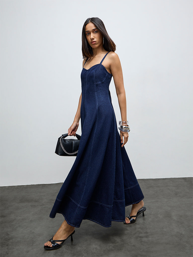 Buy LOV Dark Blue Denim A-Line Dress from Westside Buy LOV Dark Blue Denim A-Line Dress from Westside