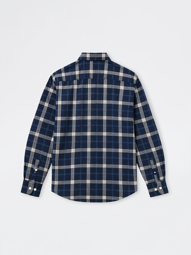 WES Casuals Navy Checkered Relaxed-Fit Cotton Shirt