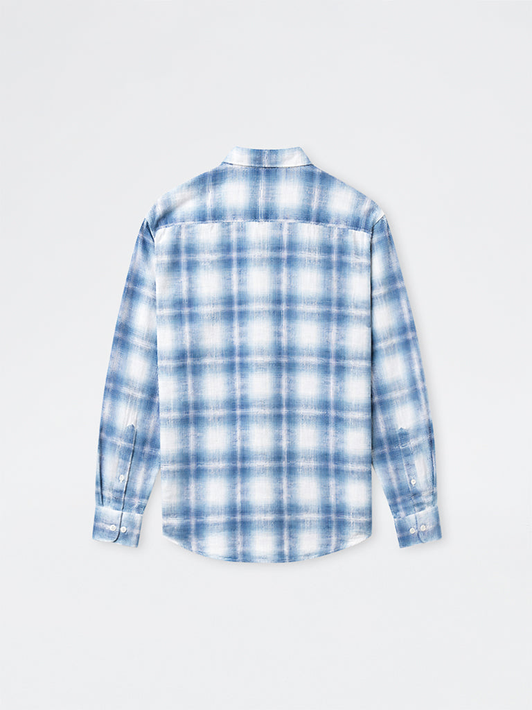 WES Casuals Blue Checkered Relaxed-Fit Cotton Shirt