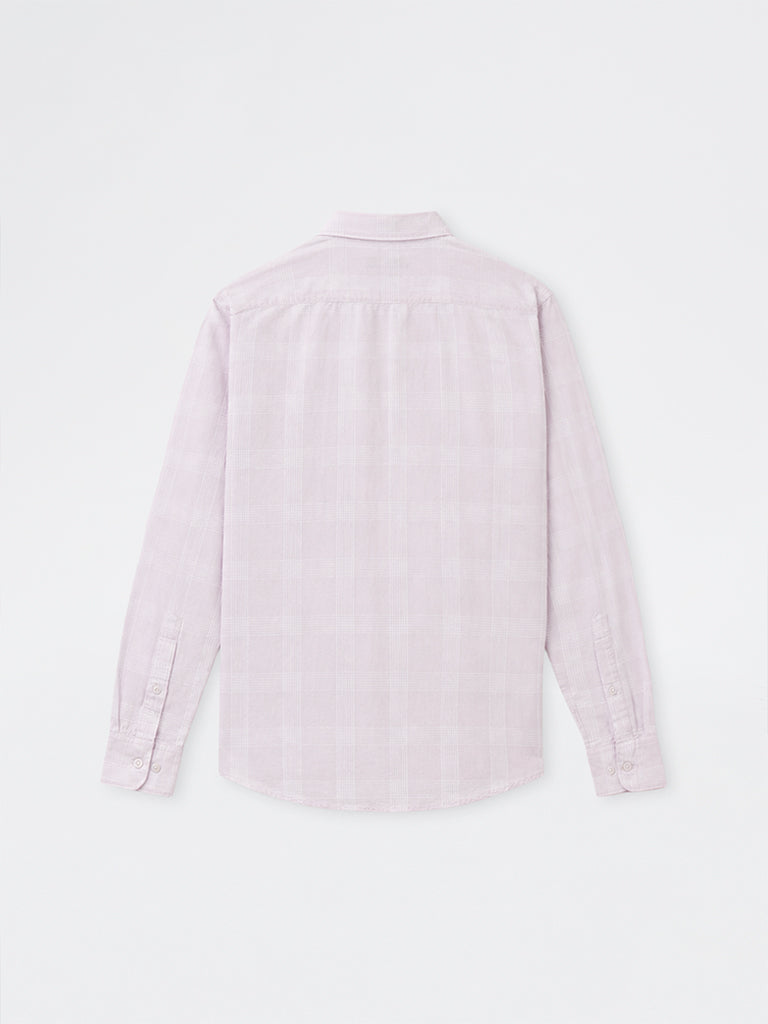 WES Casuals Light Pink Checkered Relaxed-Fit Cotton-Blend Shirt
