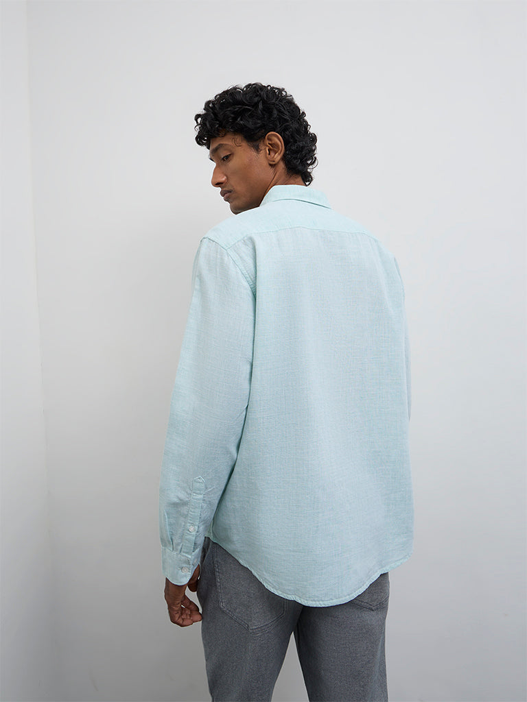 WES Casuals Mint Relaxed-Fit Cotton-Blend Shirt
