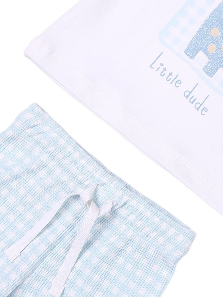 HOP Baby Boys White Printed Cotton T-Shirt and Shorts Set