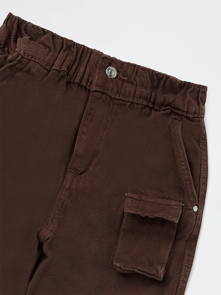HOP Kids Boys Brown Mid-Rise Cargo Jeans