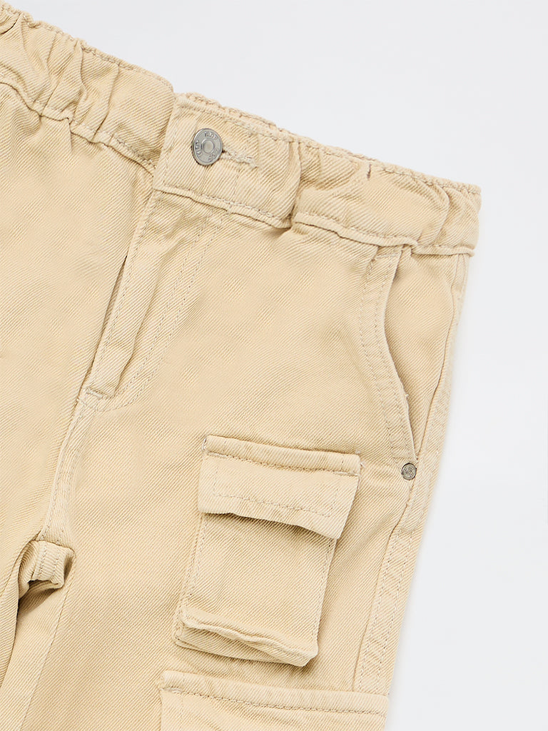 HOP Kids Boys Beige Mid-Rise Cargo Jeans