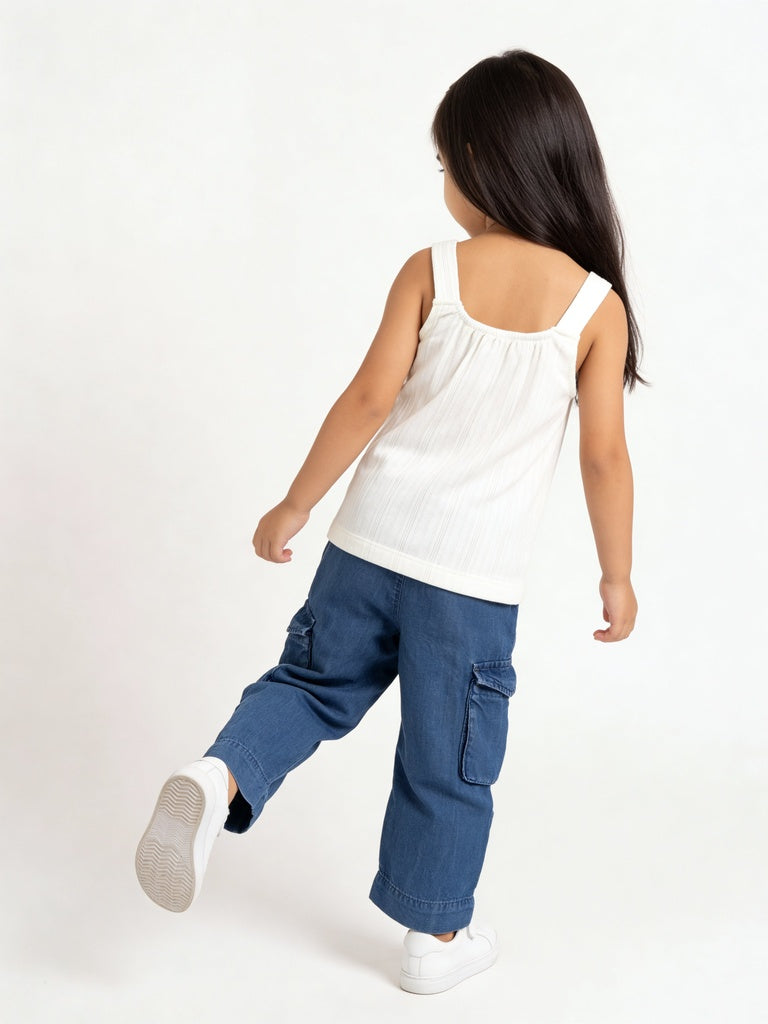 HOP Kids Girls Dark Blue Butterfly Embroidered Cargo Pants