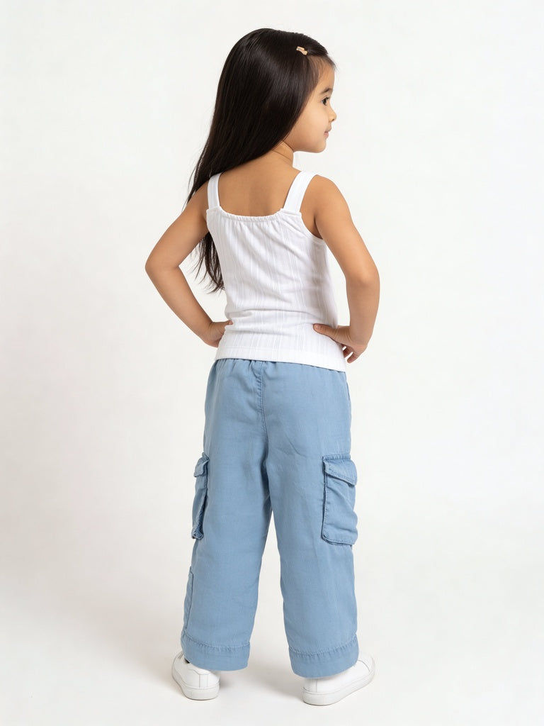 HOP Kids Girls Blue Butterfly Embroidered Cargo Pants